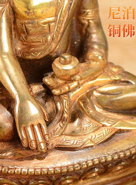 藏村尼泊尔手工释迦摩尼铜半鎏金随身小铜像释迦牟尼像摆件3寸