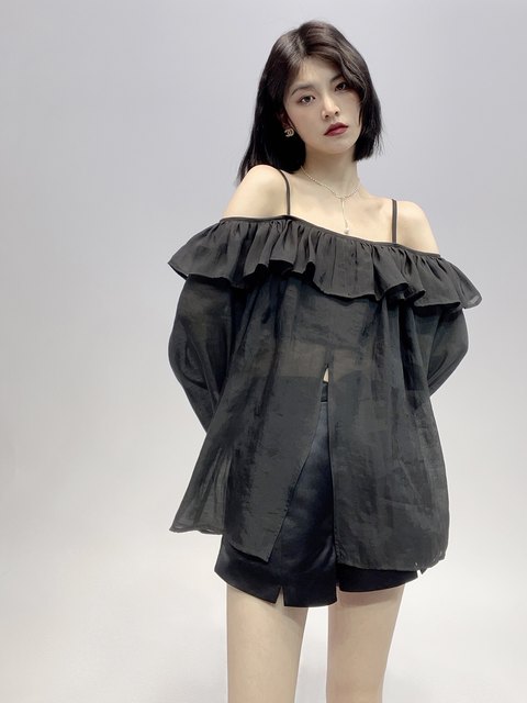 Loose, sweet and slimming ruffled high-end shirt