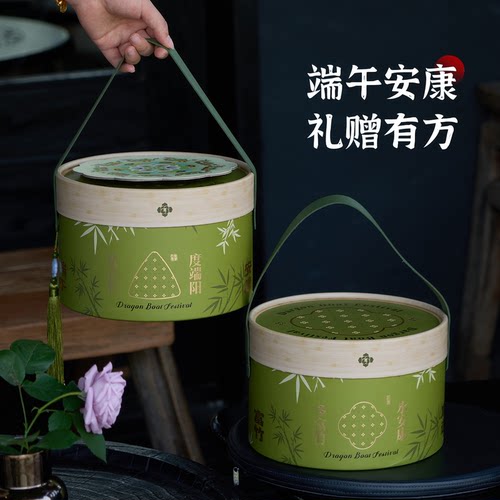 2026新款端午粽子包装盒竹报安康手提圆桶咸鸭蛋礼盒空盒子礼品盒 - 图0