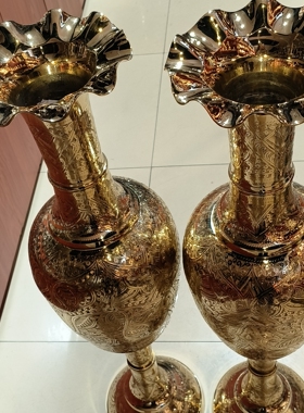 巴基斯坦铜器巴基斯坦花瓶手工艺品铜器约94公分金铜花瓶居家装饰