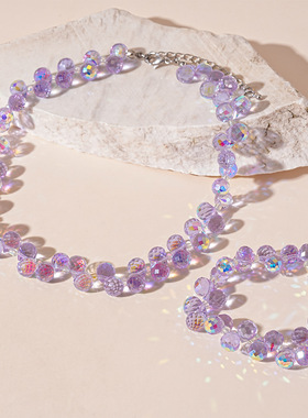 老钱风奢华气质紫色水晶项链手链