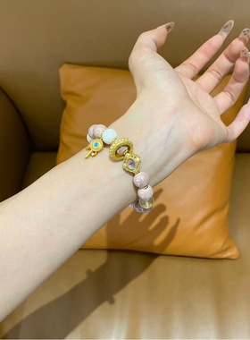 香灰琉璃珠光多彩瓷手串灰粉瓷珠跑环六字真言转珠女手链水晶