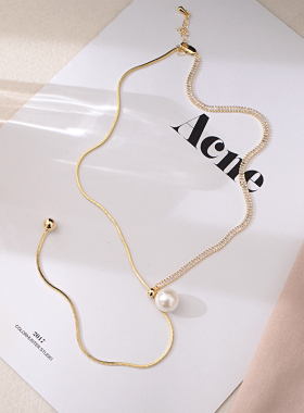 防过敏不掉色韩国东大门精致时尚满钻珍珠可抽拉中长款项链毛衣链
