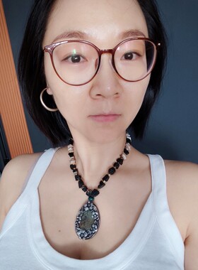 原创民族手工拉长石琉璃珠项链