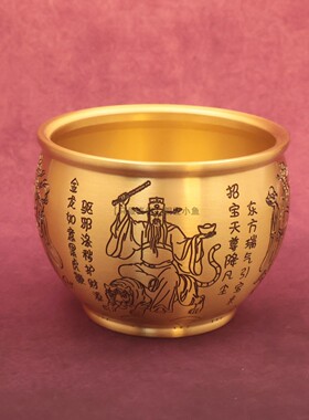 9cm五路财神聚宝缸实心黄铜摆件