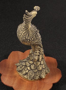 12cm大号纯铜孔雀王摆件家居装饰