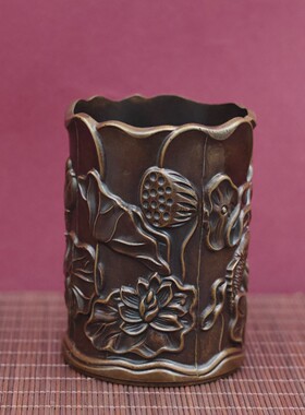 纯铜笔筒仿古董复古风开口储物盒