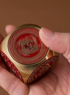 新款红油铜钱六面转新年手把件