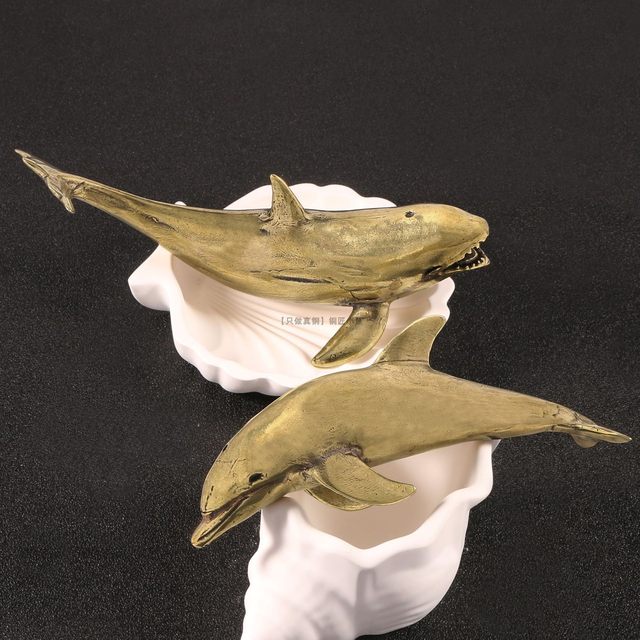 13cm large Chinese killer whale dolphin solid copper