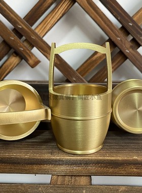 纯黄铜扁担一桶金摆件发财装饰