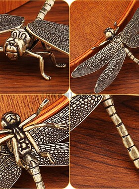 纯黄铜蜻蜓蜜蜂工艺品小摆件可拆