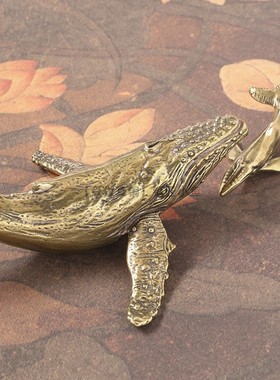 16cm黄铜座头鲸模型海豚鲨鱼蓝鲸