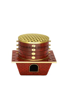 全黄铜蒸笼模型摆件蒸蒸日上香炉