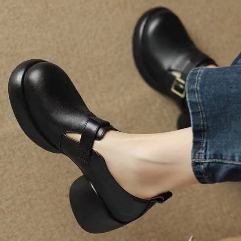 蜻蜓牌韩版复古英伦风小皮鞋女2023新款秋季松糕厚底乐福鞋单鞋子,淘宝优惠券,粉丝福利购,淘宝优惠卷