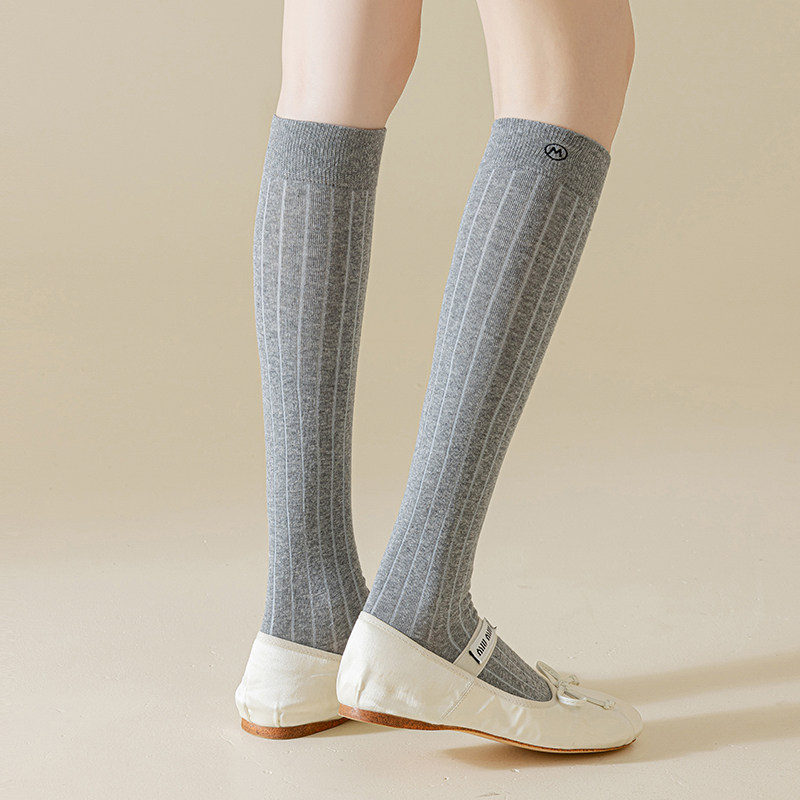 纯色miu春秋5A抗菌无骨时尚棉坑条黑色小腿堆堆及膝长高筒女袜子,淘宝优惠券,粉丝福利购,淘宝优惠卷