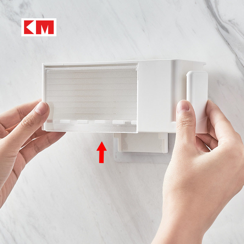 出口日本KM牙刷牙杯置物架贴壁式免打孔漱口杯挂墙卫生间牙具收纳,淘宝优惠券,粉丝福利购,淘宝优惠卷