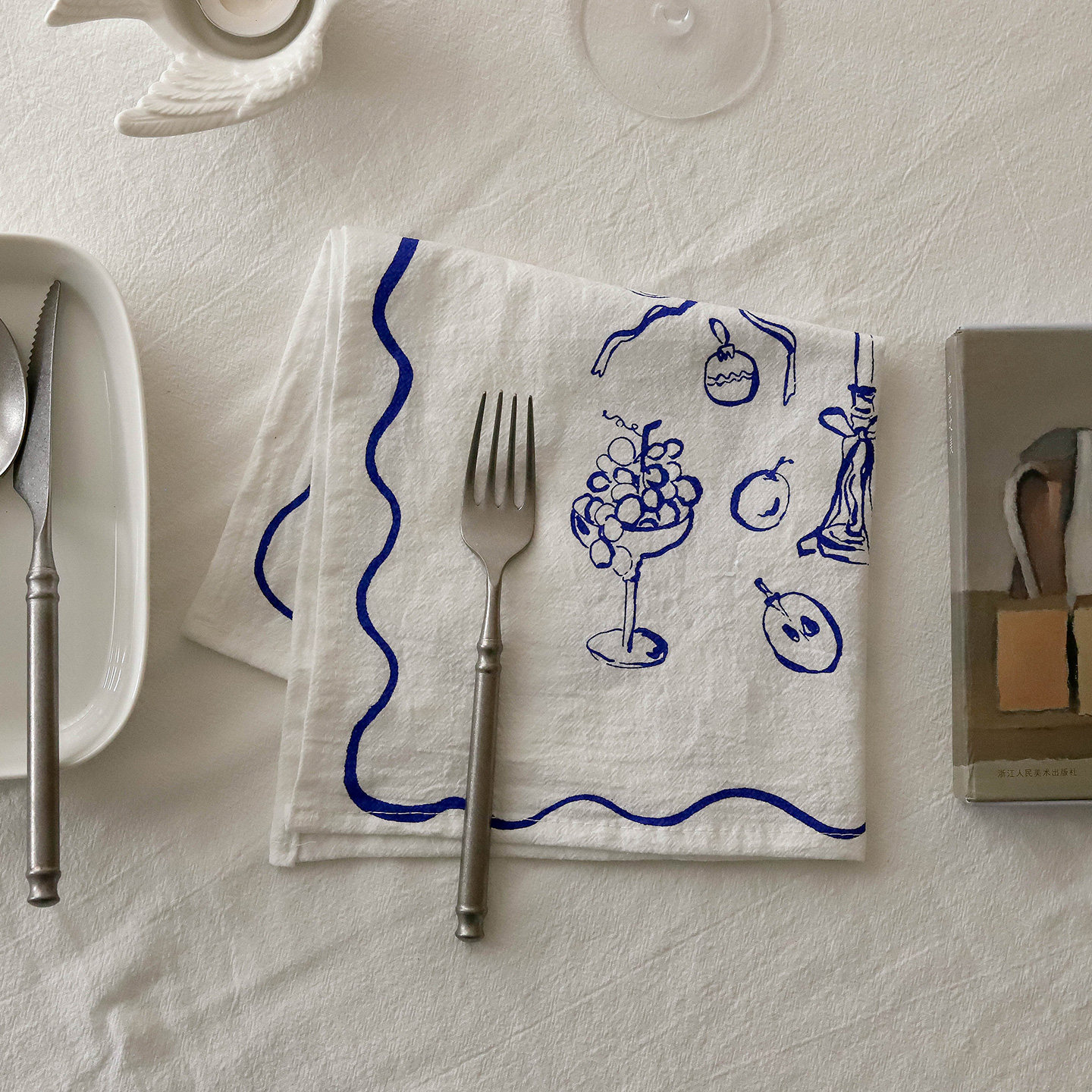 枝悟 法式蓝色餐巾垫布ins高颜值厨房墙饰挂布甜品美食拍照道具,淘宝优惠券,粉丝福利购,淘宝优惠卷