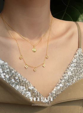 纯银镀金超厚镀层花朵项链