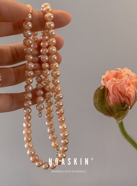 粉黛紫珠~经典奶油玫瑰项链