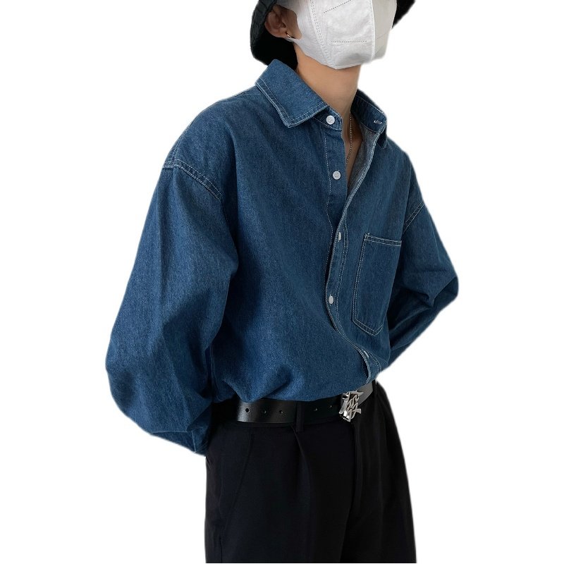 SF/春季新品韩风气质复古蓝色牛仔衬衫男士宽松版水洗工装风外套,淘宝优惠券,粉丝福利购,淘宝优惠卷