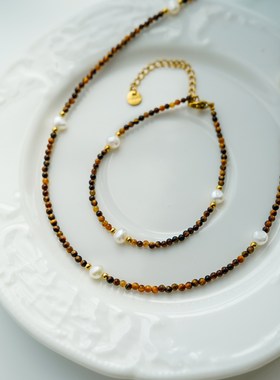 轻奢款极细天然巴洛克珍珠虎眼石