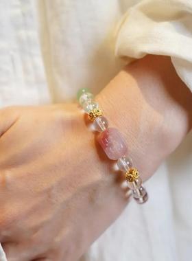 天然白水晶三圈佛珠多层手链饰品女天河石蜜蜡防辐射礼物红玛瑙