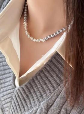 2025新款小众碎银子项毛衣锁骨圆环饰品项链珍珠礼品520朋友送女