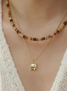 虎眼石项链女秋天串珠女生2025新款气质小众天然石颈链饰品锁骨链