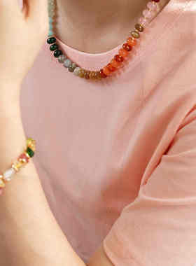 小众时髦彩色渐变石锁骨链