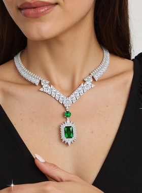 超闪锆石绿宝石项链耳环首饰