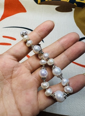 原创设计天然淡水白珍珠片形手串实拍款一图一物所见即所得