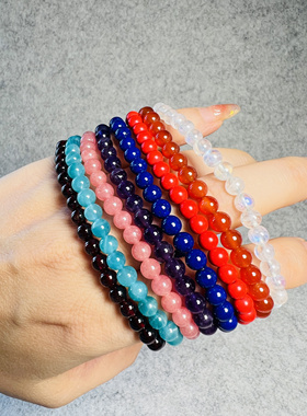 精选超高优品多彩天然宝石素圈女款单圈多宝手串时尚百搭叠戴5mm