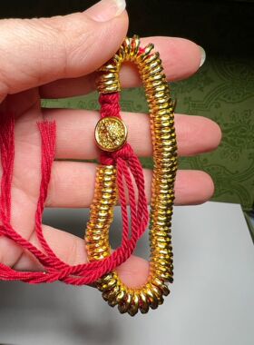 古法金盘缠手链棉绳沙金款时尚复古藏式传承编制钱串子手串镀金
