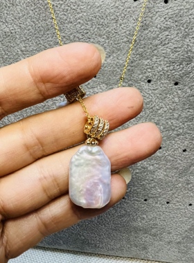 原创设计天然焕彩巴洛克珍珠方巴吊坠实拍款一图一物所见即所得