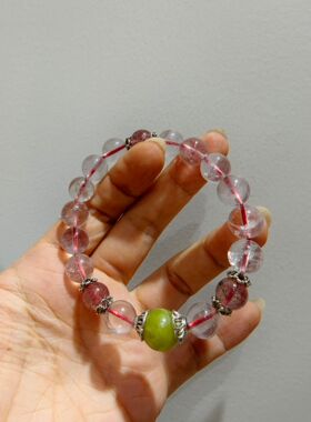 冰粉水晶+草莓晶+青提奶盖清爽浅色冰体大圈围浅粉色透着冰块光泽