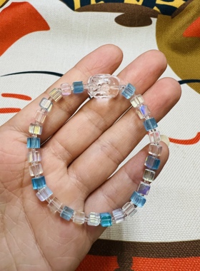 原创设计天然白水晶幻彩方形福字实拍款一图一物所见即所得