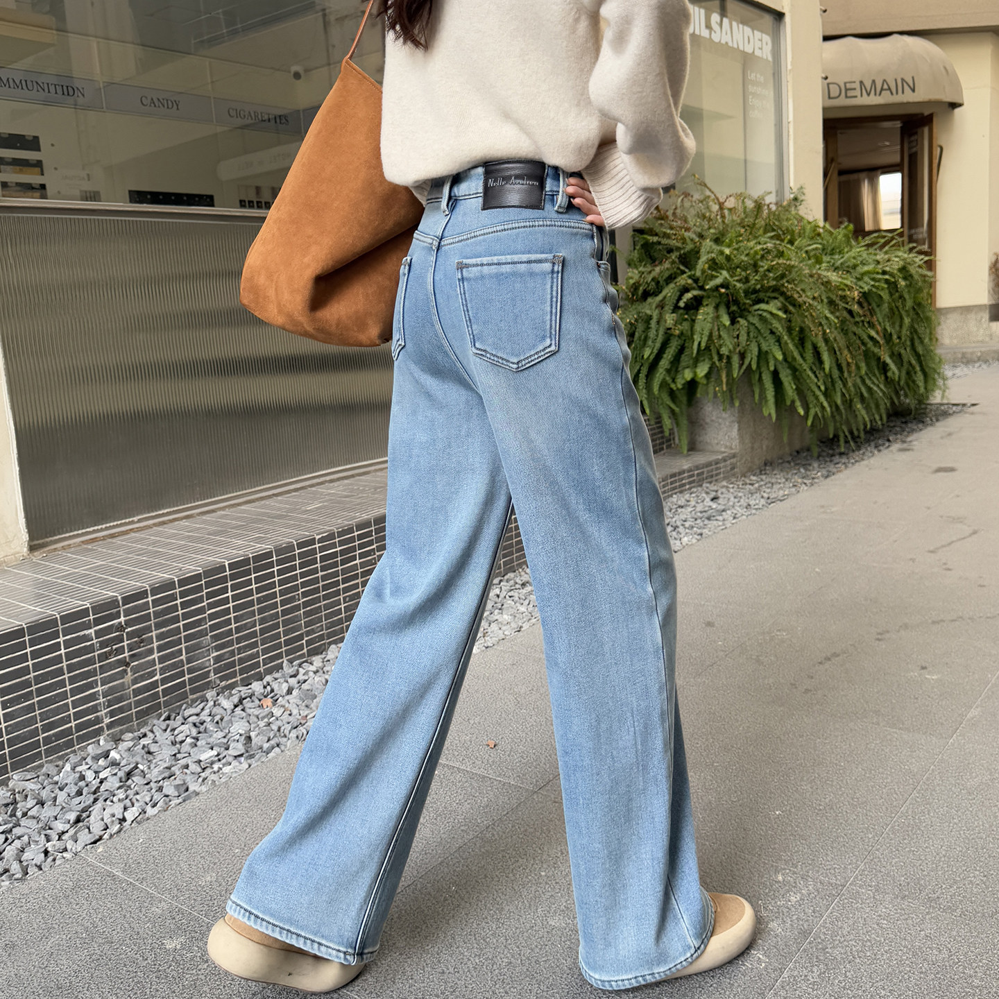 一条过冬~浅蓝色加绒牛仔裤女秋冬2025新款高腰加厚长裤阔腿裤子,淘宝优惠券,粉丝福利购,淘宝优惠卷