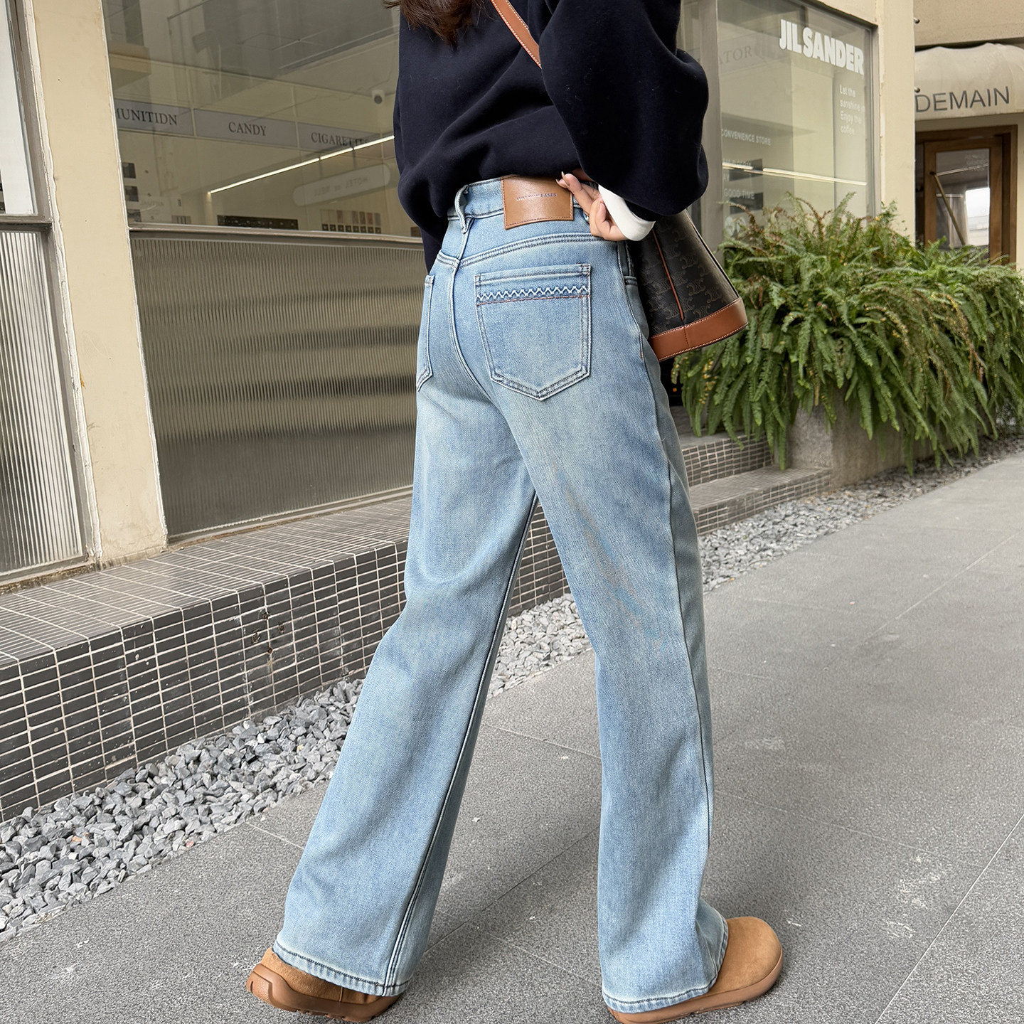 入冬镇店裤型~浅蓝加绒牛仔裤女冬季新款直筒宽松加厚拖地阔腿裤,淘宝优惠券,粉丝福利购,淘宝优惠卷