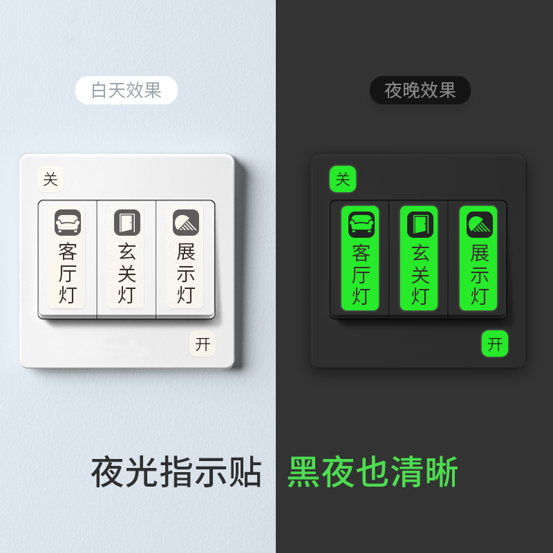 灯开关标识贴家用夜光标签指示创意面板开关装饰墙贴纸保护套轻奢-图0