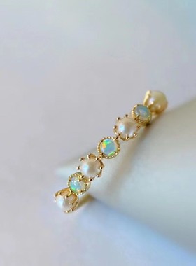 复古珍珠欧泊排戒s925镀18K金