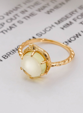 日系可爱S925银柠檬晶猫咪戒指