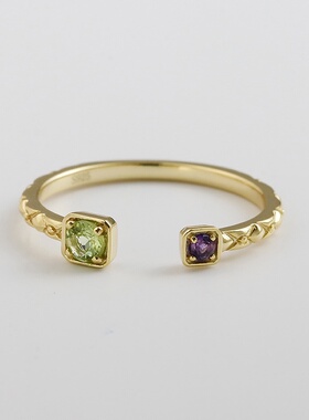 S925银天然橄榄石紫水晶开口戒