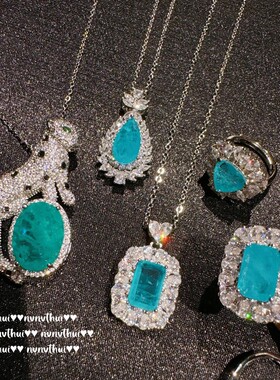 意大利复古猎豹海蓝宝石吊坠项链