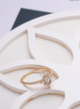 ins风925银电镀金拉长石女戒