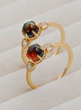 日系新款925银镀金轻珠宝戒指女