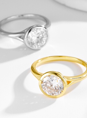 轻奢珠宝S925银几何形高碳钻戒指女经典包镶气质大气百搭求婚指环