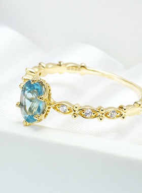 S925银伦敦蓝托帕马眼戒指百搭