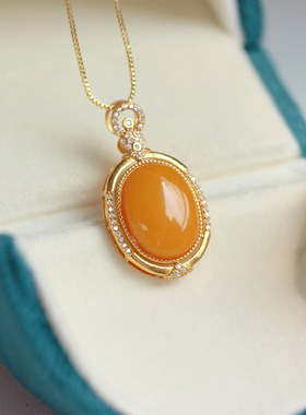 天然琥珀蜜蜡吊坠经典蛋面老蜡