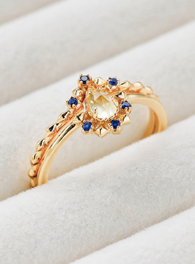 日系轻奢柠檬晶S925镀金套戒