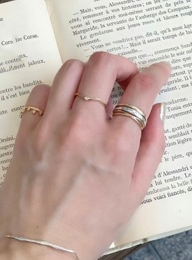 S925银镀10K金日系刻字戒指